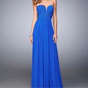 💃🏻💃 La Femme Blue Rhinestone Strappy Open-Back Strapless Grown - NWT 00